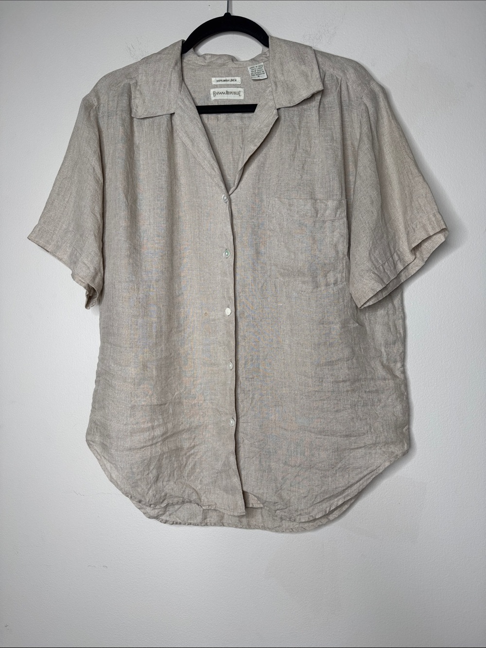 Banana Republic Irish Linen Beige Button Down Oversized Top Size S - Picture 5 of 6